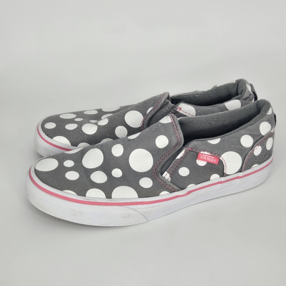 VANS Slip‎ On sneakers polka dot gray white Missy 5 women's 6.5 pink trim - Picture 3 of 9